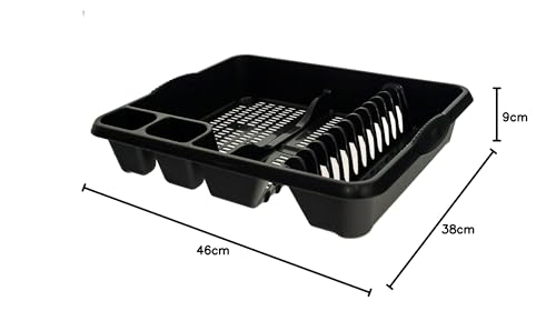 Casa Large Dish Drainer (46 x 38 x 9 cm) Dish Drying Rack Kitchen Dish Drainer Cup Holder Strong Plastic Sink Cutlery Drainer Utensil Draining - (Light Grey), 1 Set