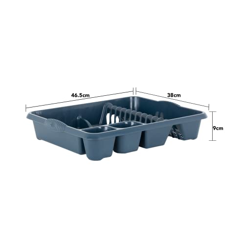 Casa Large Dish Drainer (46 x 38 x 9 cm) Dish Drying Rack Kitchen Dish Drainer Cup Holder Strong Plastic Sink Cutlery Drainer Utensil Draining - (Light Grey), 1 Set