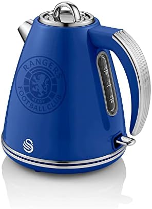 Swan Official Rangers Football Club Retro Jug Kettle, Blue, 3000W, 1.5L Capacity, Rangers FC Kettle, Stainless Steel, Rotational Base, Cord Storage, SK19020RANN