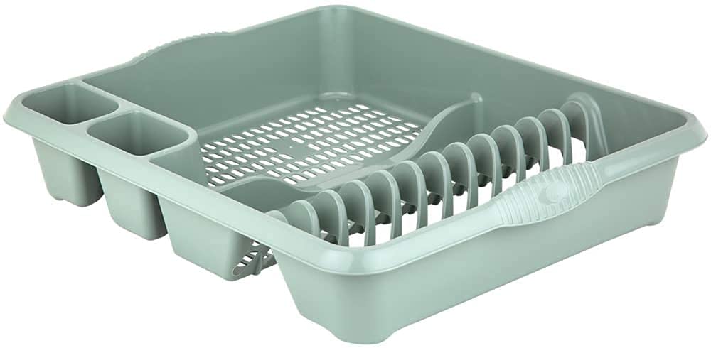 Casa Large Dish Drainer (46 x 38 x 9 cm) Dish Drying Rack Kitchen Dish Drainer Cup Holder Strong Plastic Sink Cutlery Drainer Utensil Draining - (Light Grey), 1 Set
