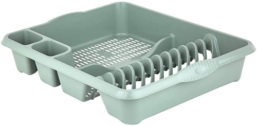 Casa Large Dish Drainer (46 x 38 x 9 cm) Dish Drying Rack Kitchen Dish Drainer Cup Holder Strong Plastic Sink Cutlery Drainer Utensil Draining - (Light Grey), 1 Set