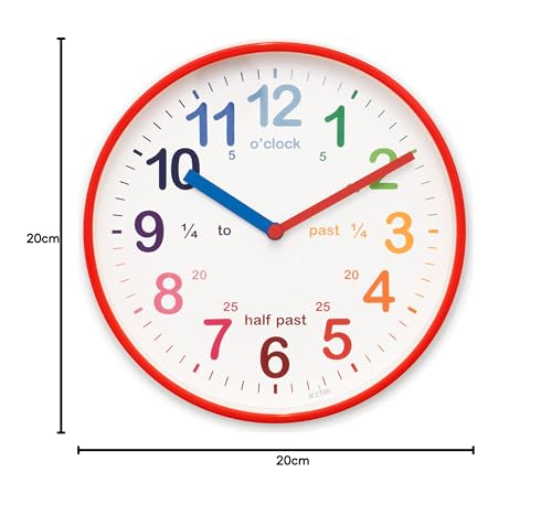 Acctim Wickford Kids Teaching Wall Clock Quartz Rainbow Dial Quarter Markers Pink 20cm 22520