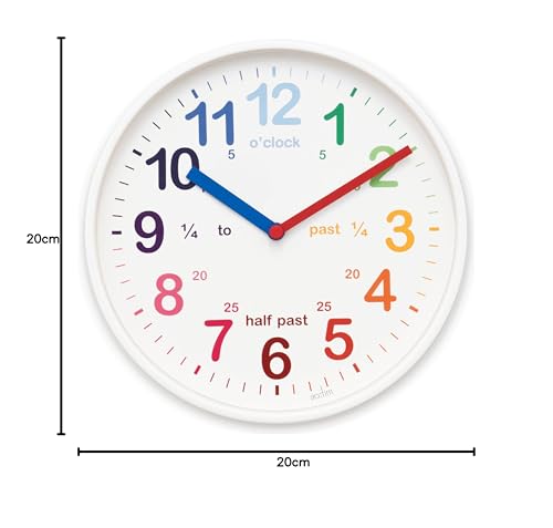 Acctim Wickford Kids Teaching Wall Clock Quartz Rainbow Dial Quarter Markers Pink 20cm 22520