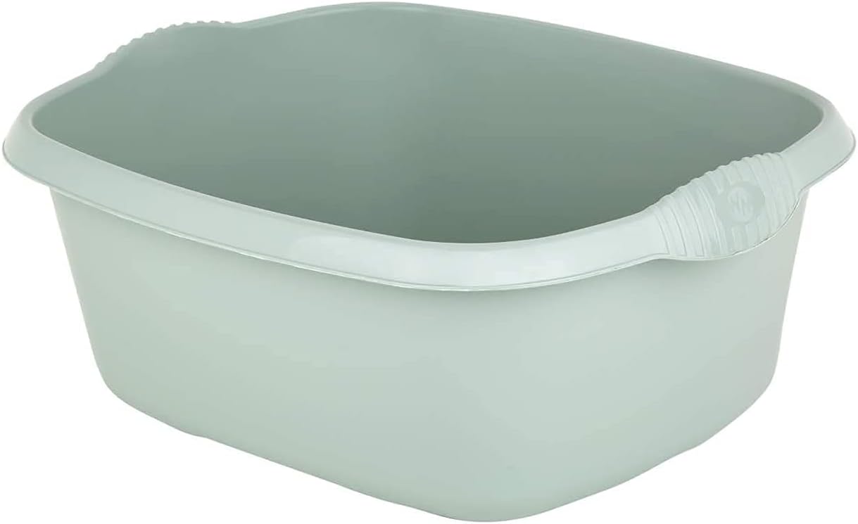 Casa Washing Up Bowl 39cm Large Rectangular Kitchen Basin Bowl Sink Dishpan Washing Up Bowl - Dish Tub for Sink, 12 litres (Capacity) Silver Sage - Set of 1