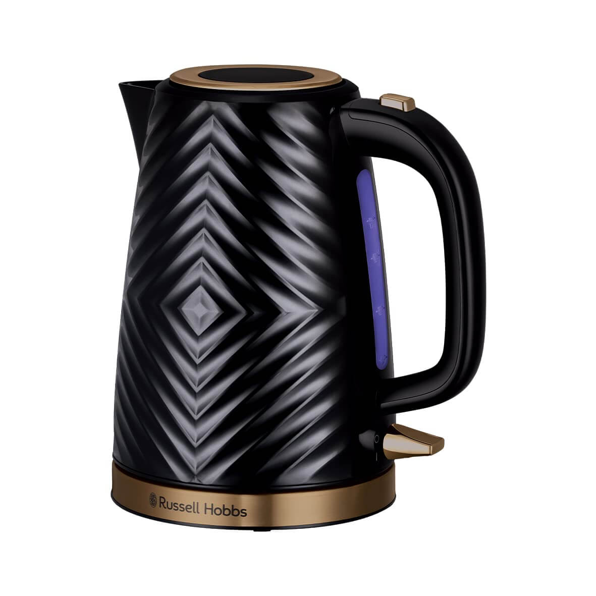 Russell Hobbs Groove Electric 1.7L Cordless Kettle (Fast Boil 3KW, Grey textured plastic with brushed gold accents, Removable washable anti-scale filter, Push to open lid, Perfect pour spout) 26382