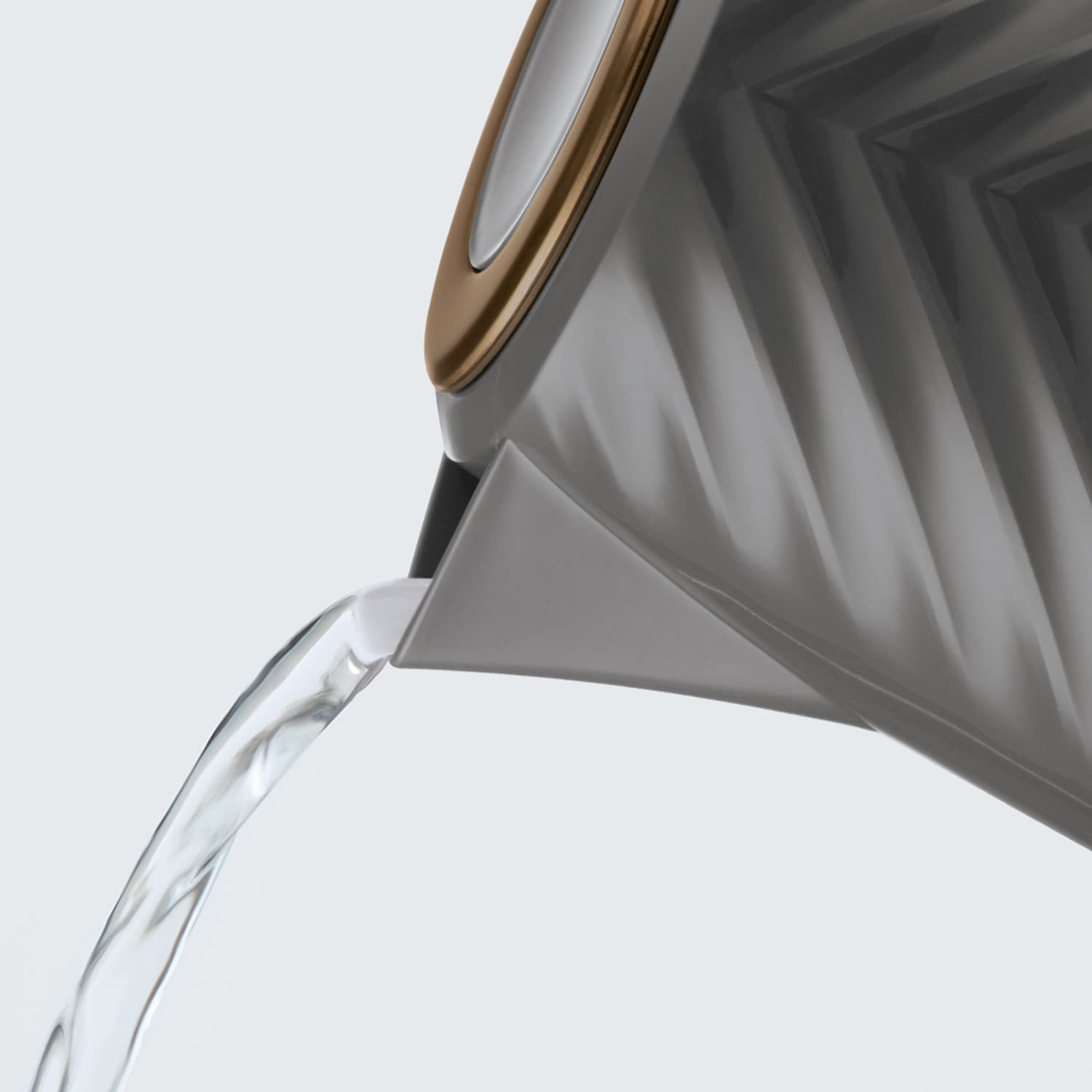 Russell Hobbs Groove Electric 1.7L Cordless Kettle (Fast Boil 3KW, Grey textured plastic with brushed gold accents, Removable washable anti-scale filter, Push to open lid, Perfect pour spout) 26382