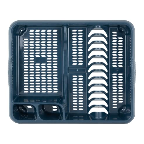 Casa Large Dish Drainer (46 x 38 x 9 cm) Dish Drying Rack Kitchen Dish Drainer Cup Holder Strong Plastic Sink Cutlery Drainer Utensil Draining - (Light Grey), 1 Set