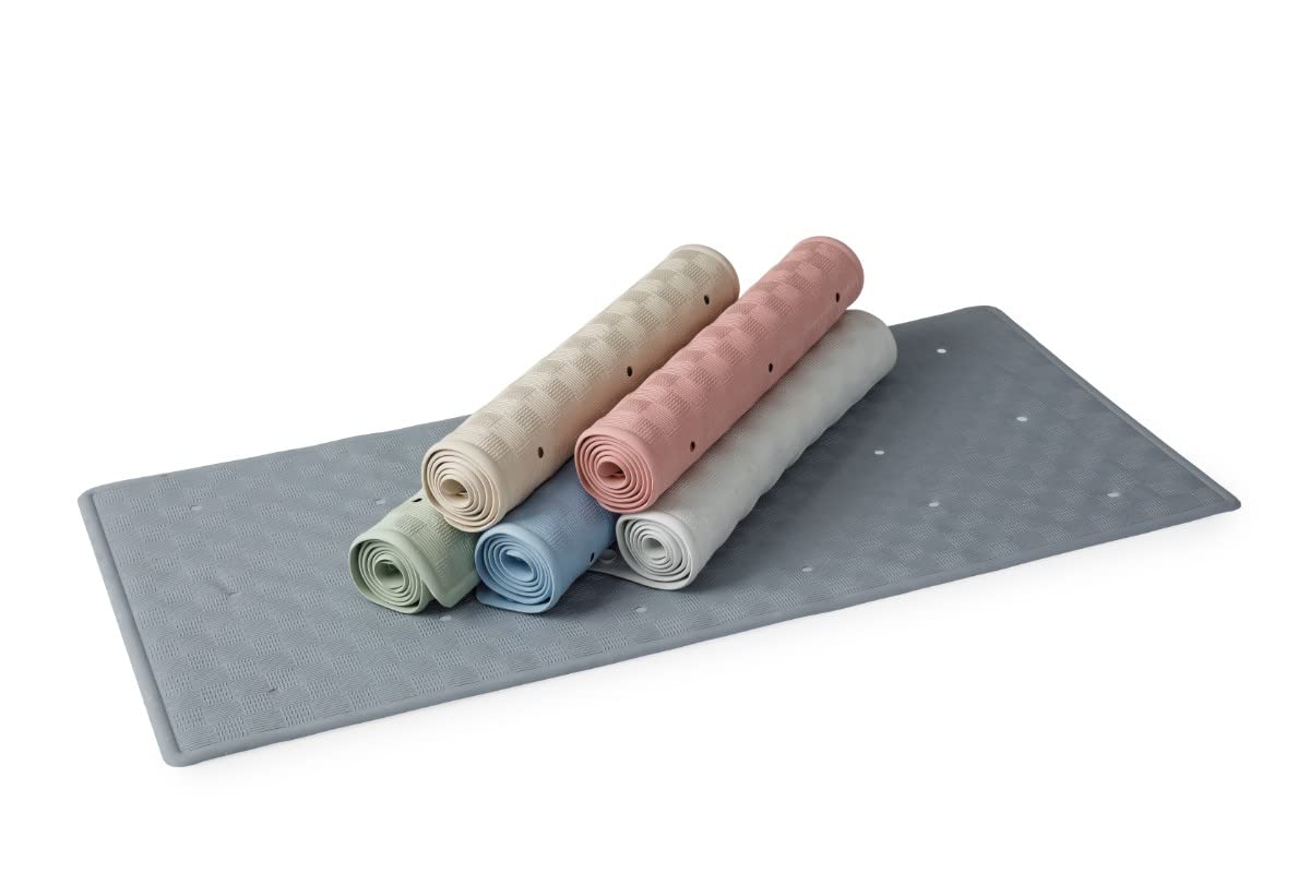 Blue Canyon Nonslip Antibacterial Rubber Bath Mats, Quick Dry Bath Rug with Suction Pads & Drain Holes, Mould Resistant Bathroom Accessory, Durable Bath Rug Runner 34 x 74 cm – White