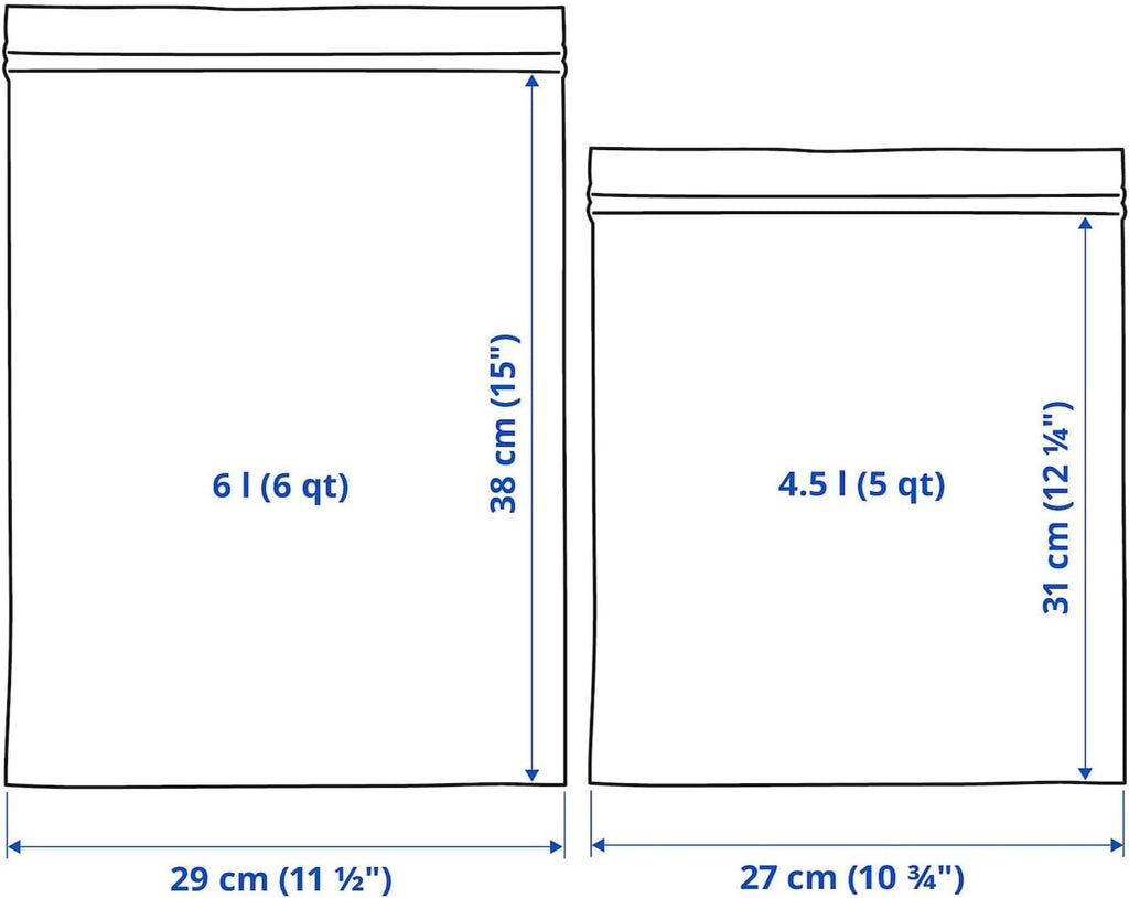Nurano IK  ISTAD Blue Plastic Freezer Bags - 15 Bags 6L (28.5 x 41 cm) and 15 Bags of 4.5 L (27 x 34 cm) Total of 30