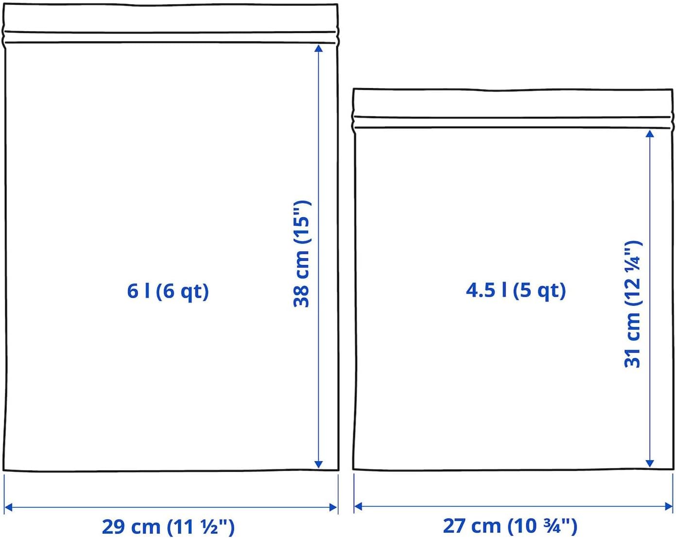 Nurano IK  ISTAD Blue Plastic Freezer Bags - 15 Bags 6L (28.5 x 41 cm) and 15 Bags of 4.5 L (27 x 34 cm) Total of 30
