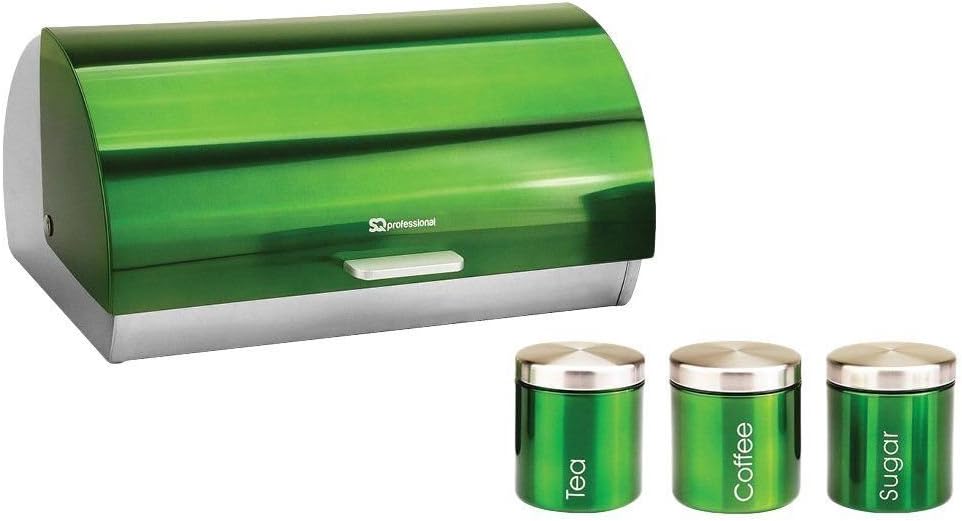 SQ Professional Gems Metallic Bread Bin and Canisters, Green