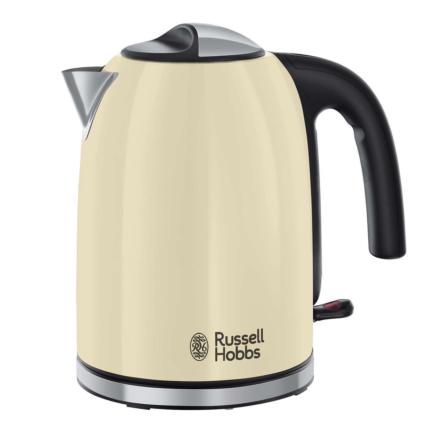 Russell Hobbs Black Stainless Steel 1.7L Cordless Electric Kettle with Black Handle (Fast Boil 3KW, Removable Washable Anti-Scale Filter, Pull to Open hinged lid, Perfect Pour spout) 20413