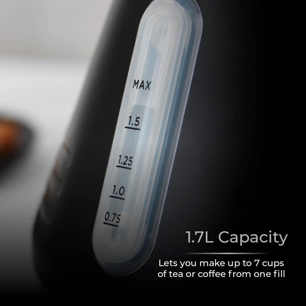 Tower T10074BLK Ash Rapid Boil Pyramid Kettle with Easy Open Lid, Removable Filter, 1.7L, 3KW, Black and Chrome