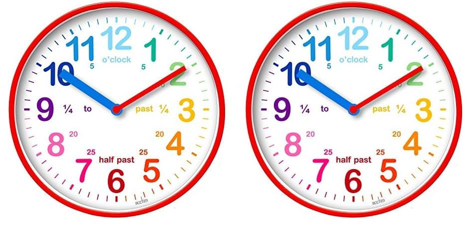 Acctim Wickford Kids Teaching Wall Clock Quartz Rainbow Dial Quarter Markers Pink 20cm 22520
