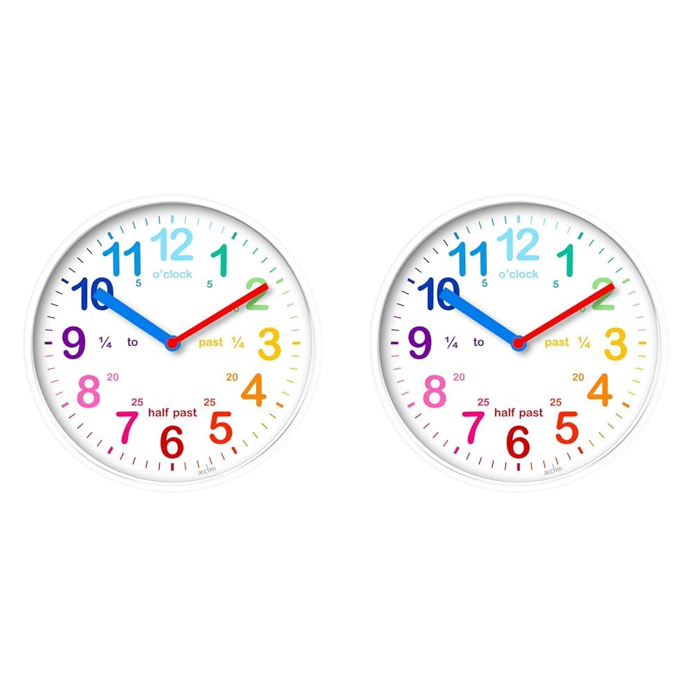 Acctim Wickford Kids Teaching Wall Clock Quartz Rainbow Dial Quarter Markers Pink 20cm 22520