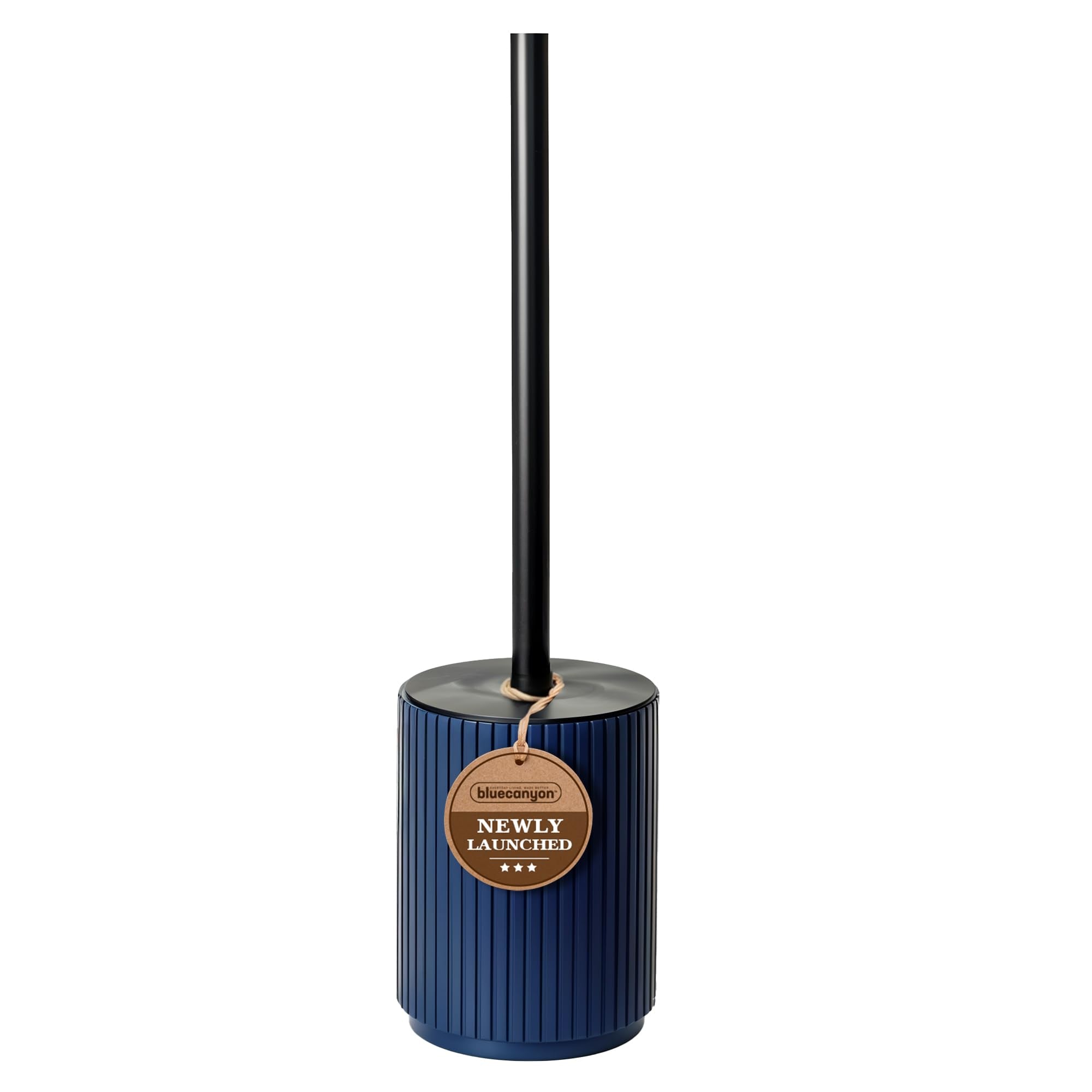 Blue Canyon Berkeley Toilet Brush with Bamboo Lid for Bathroom & Office, Plastic Head for Deep Cleaning, Compact Size, Elegant Design, Odour Free Holder, Hygienic Brush, Blue