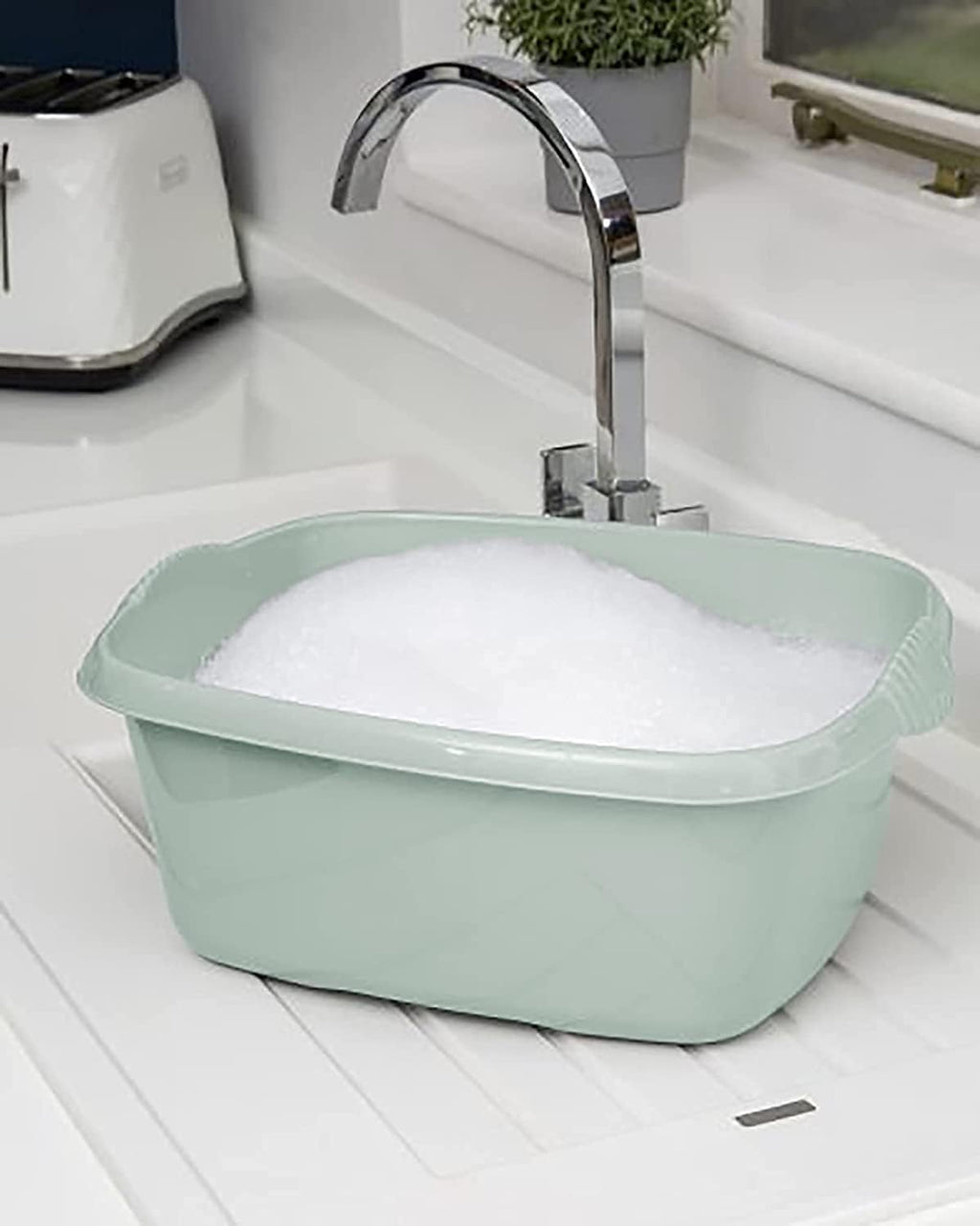 Casa Washing Up Bowl 39cm Large Rectangular Kitchen Basin Bowl Sink Dishpan Washing Up Bowl - Dish Tub for Sink, 12 litres (Capacity) Silver Sage - Set of 1
