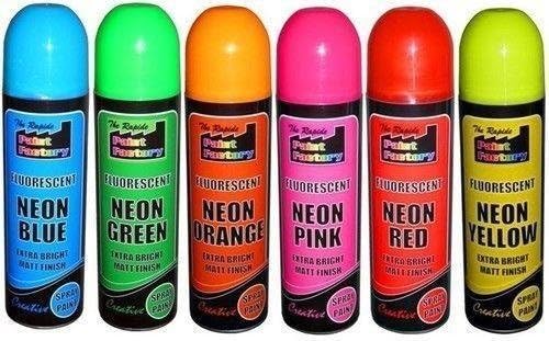 pack of 36 CANS OF FLUORESCENT NEON spray can paint 200ML Graffiti (Banksey) NO CFCs - 6 COLOURS - Red, Pink, Blue, Red, Orange, Yellow, Green
