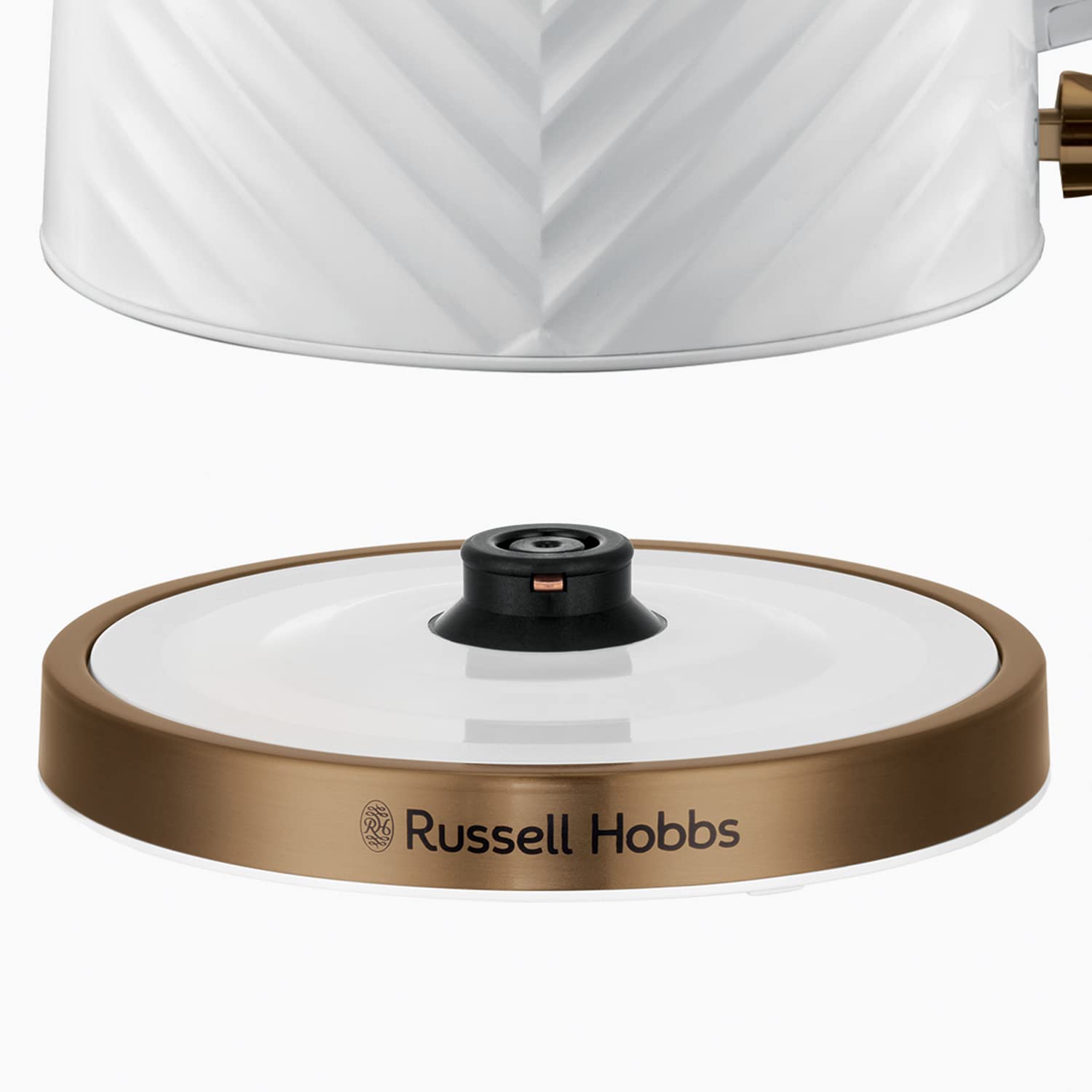 Russell Hobbs Groove Electric 1.7L Cordless Kettle (Fast Boil 3KW, Grey textured plastic with brushed gold accents, Removable washable anti-scale filter, Push to open lid, Perfect pour spout) 26382