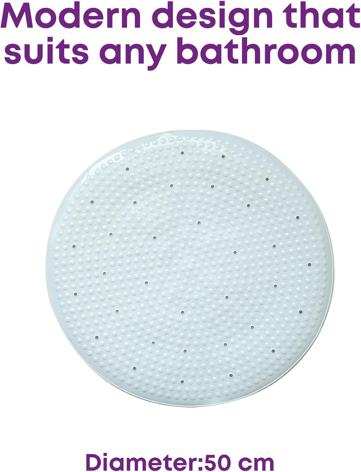 Blue Canyon Nonslip Antibacterial Rubber Shower Mats, Quick Dry Bathmat for Shower with Suction Pads & Drain Holes, Mould Resistant Bathroom Accessory, Durable Bath Rug Runner 53x53 cm – Cream