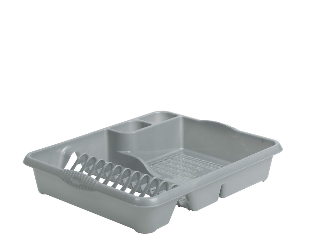 Casa Large Dish Drainer (46 x 38 x 9 cm) Dish Drying Rack Kitchen Dish Drainer Cup Holder Strong Plastic Sink Cutlery Drainer Utensil Draining - (Light Grey), 1 Set