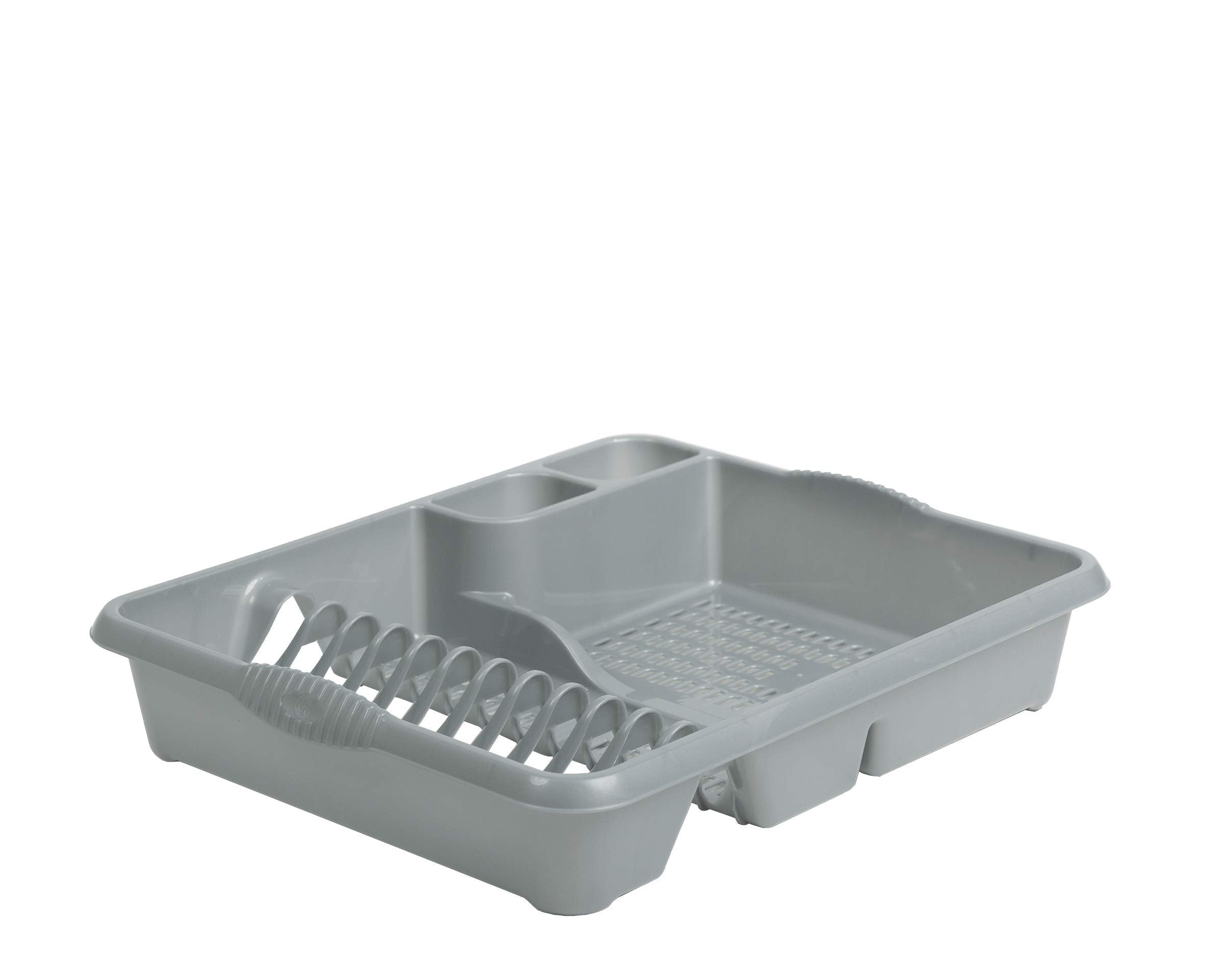 Casa Large Dish Drainer (46 x 38 x 9 cm) Dish Drying Rack Kitchen Dish Drainer Cup Holder Strong Plastic Sink Cutlery Drainer Utensil Draining - (Light Grey), 1 Set
