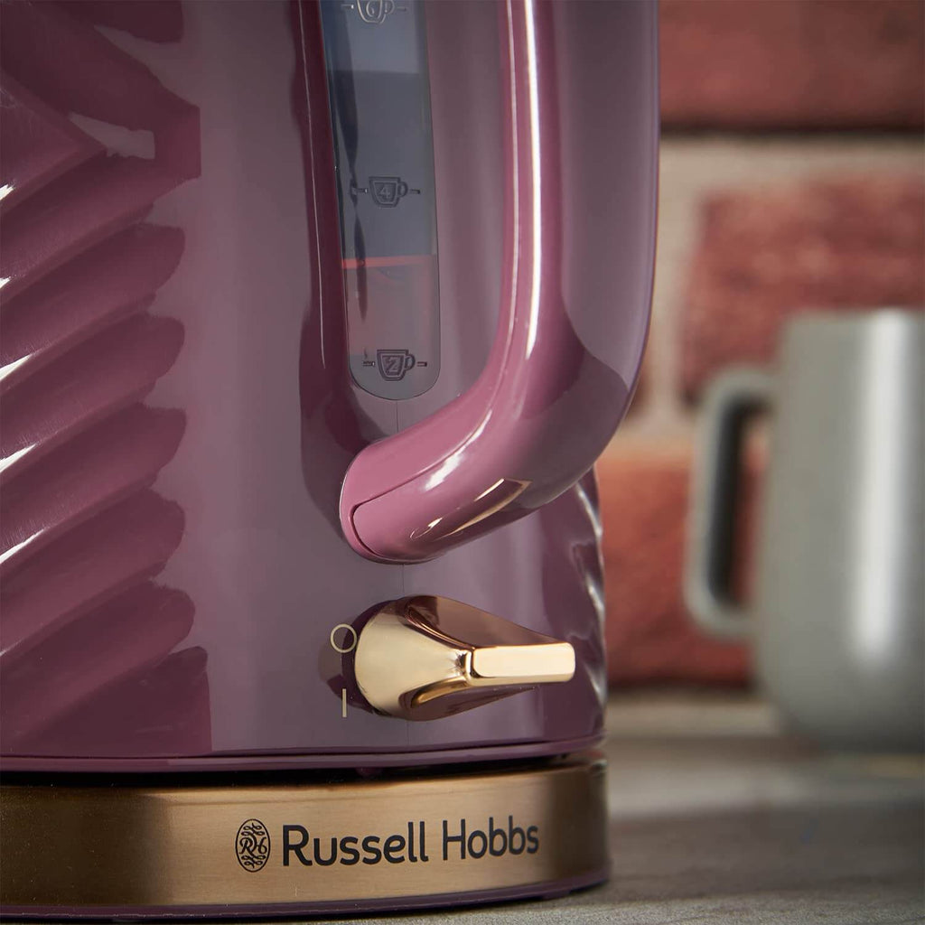 Russell Hobbs Groove Electric 1.7L Cordless Kettle (Fast Boil 3KW, Grey textured plastic with brushed gold accents, Removable washable anti-scale filter, Push to open lid, Perfect pour spout) 26382