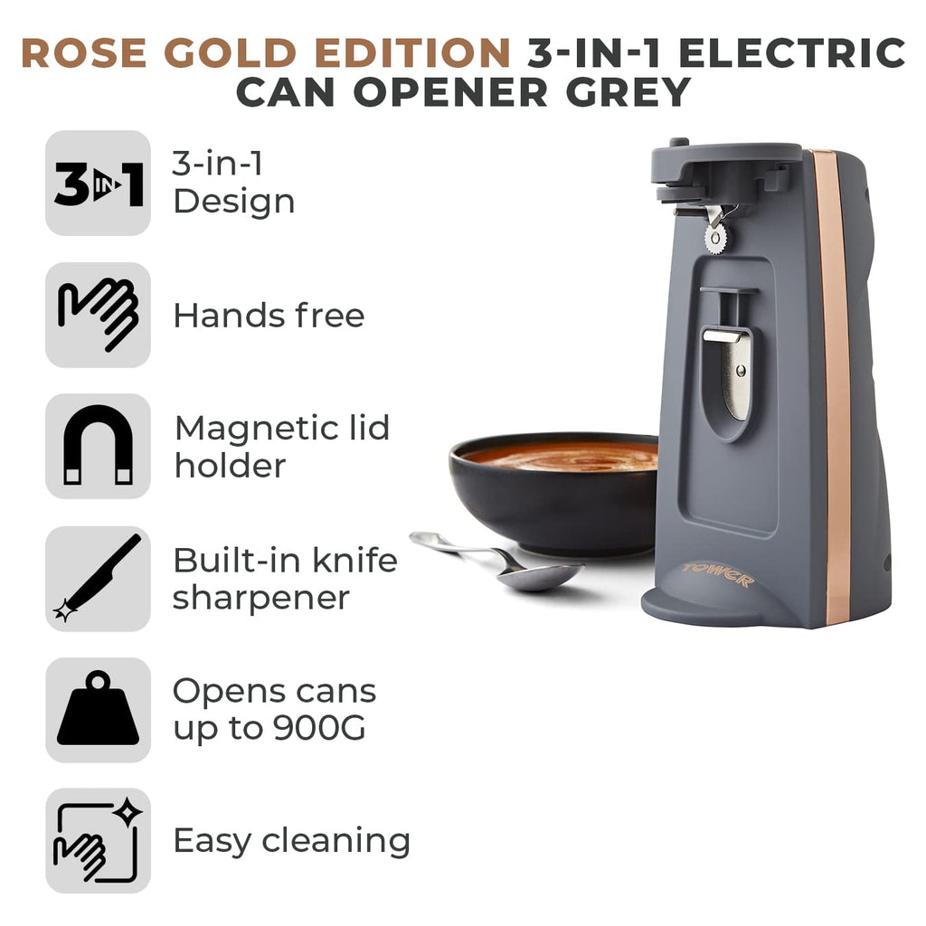 Tower T19007 3-in-1 Electric Can Opener with Knife Sharpener & Bottle Opener, Black