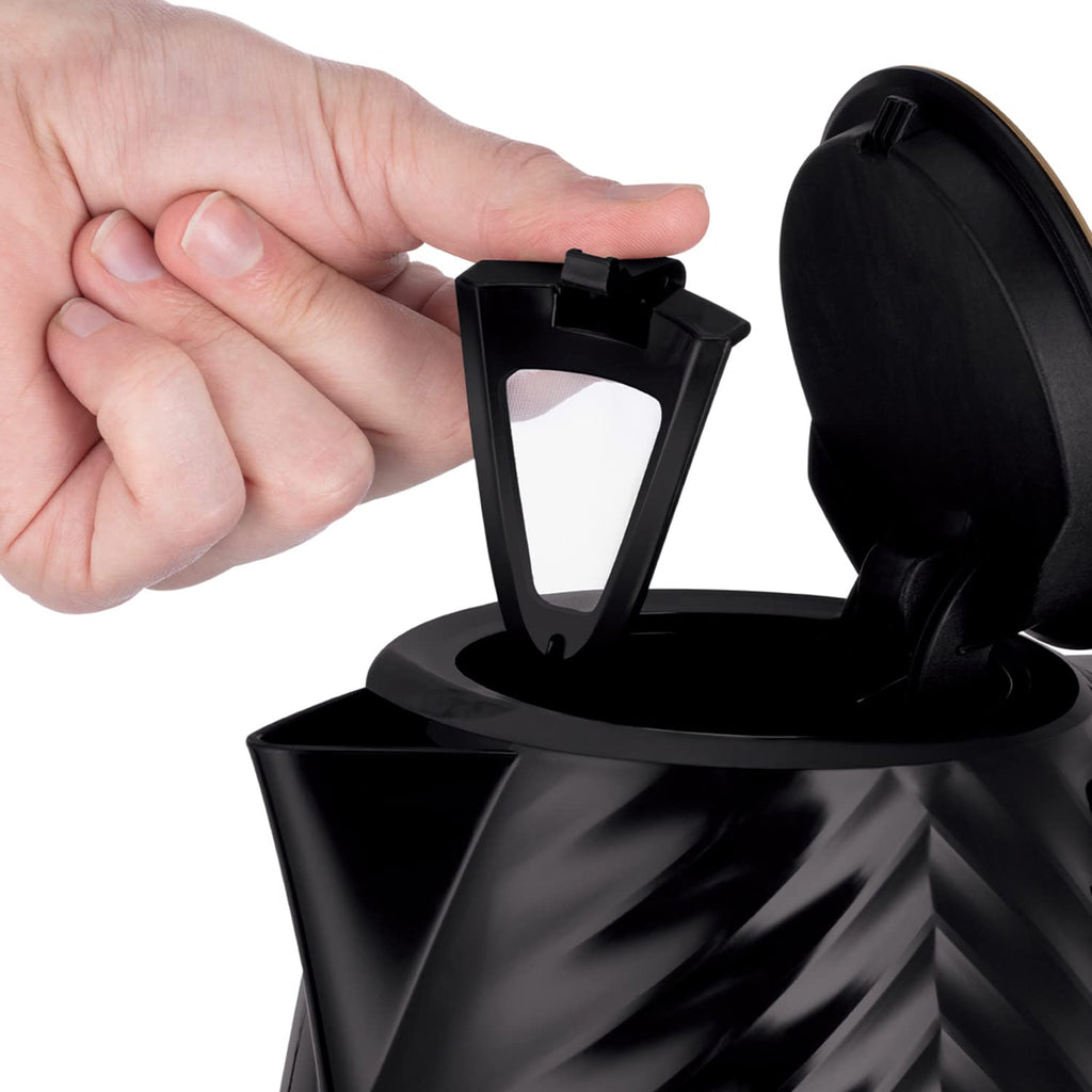 Russell Hobbs Groove Electric 1.7L Cordless Kettle (Fast Boil 3KW, Grey textured plastic with brushed gold accents, Removable washable anti-scale filter, Push to open lid, Perfect pour spout) 26382