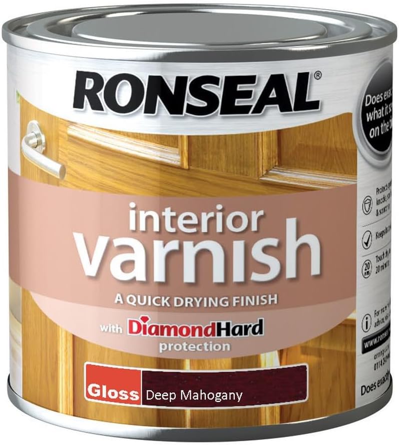 Ronseal RSLINGDM250 250ml Quick Dry Gloss Interior Varnish - Deep Mahogany