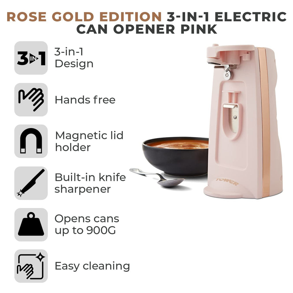 Tower T19007 3-in-1 Electric Can Opener with Knife Sharpener & Bottle Opener, Black