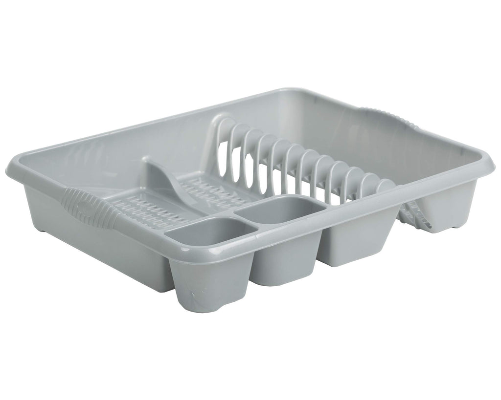 Casa Large Dish Drainer (46 x 38 x 9 cm) Dish Drying Rack Kitchen Dish Drainer Cup Holder Strong Plastic Sink Cutlery Drainer Utensil Draining - (Light Grey), 1 Set