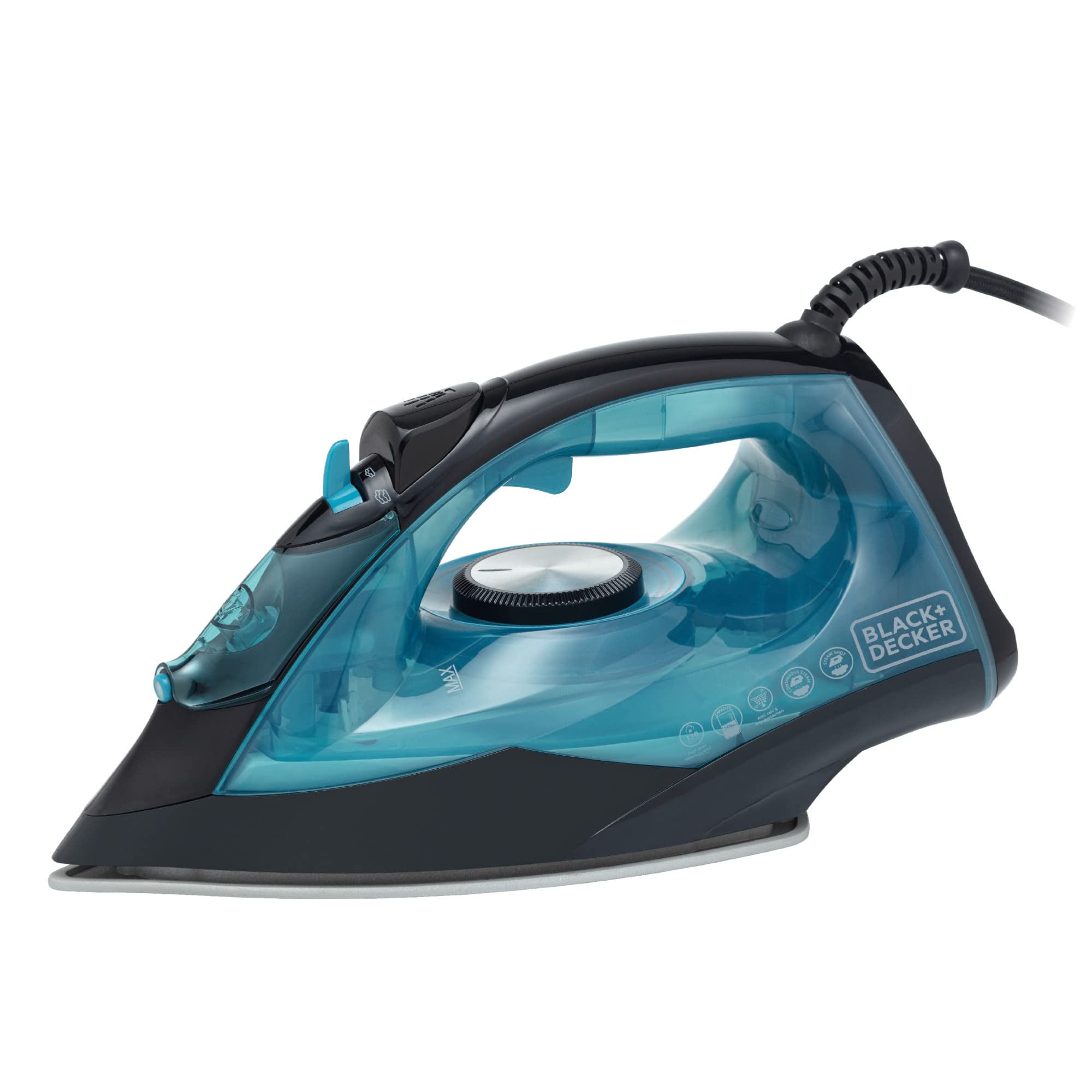 BLACK+DECKER BXIR22002GB Steam Iron with Ceramic Soleplate, 2800W, Black and Aqua