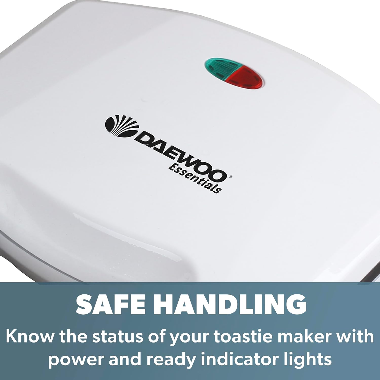 Daewoo Essentials 2 Slice Sandwich Toaster Deep Fill, Non-stick Toasting Plates, Built In Handle With Locking Clip, Indicator Light, Non-slip Feet, Easy To Clean, Portable, Lightweight, Compact, White