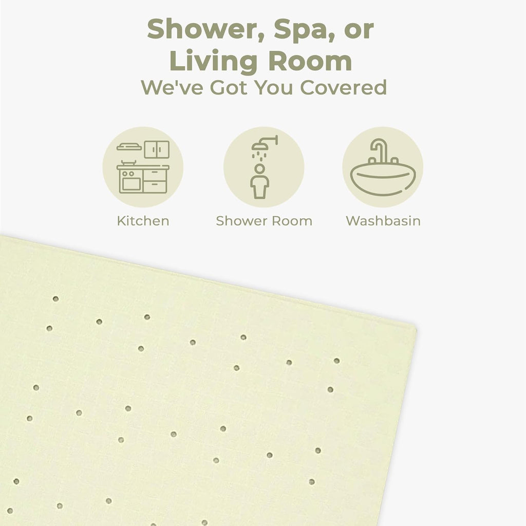 Blue Canyon Nonslip Antibacterial Rubber Shower Mats, Quick Dry Bathmat for Shower with Suction Pads & Drain Holes, Mould Resistant Bathroom Accessory, Durable Bath Rug Runner 53x53 cm – Cream