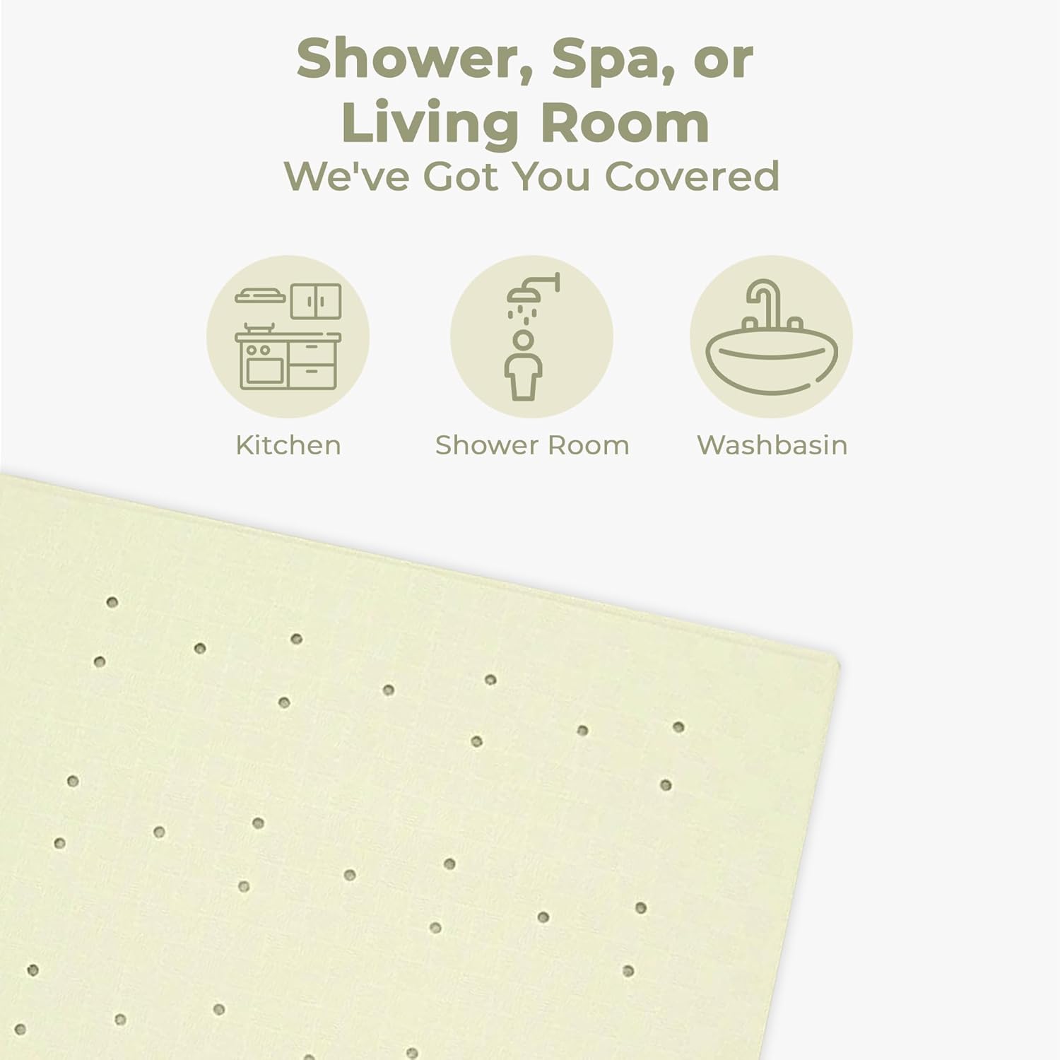 Blue Canyon Nonslip Antibacterial Rubber Shower Mats, Quick Dry Bathmat for Shower with Suction Pads & Drain Holes, Mould Resistant Bathroom Accessory, Durable Bath Rug Runner 53x53 cm – Cream