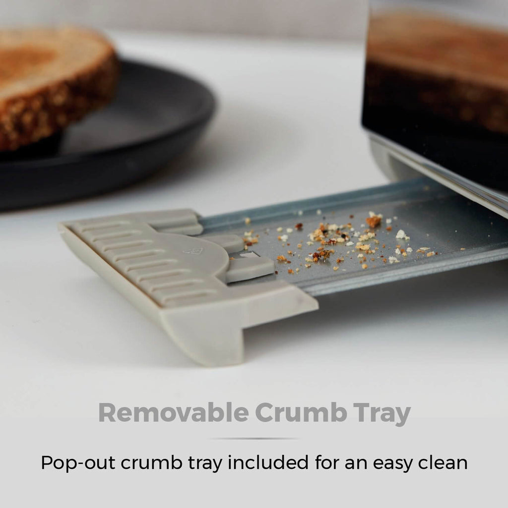 Tower, T20080BLK, Ash 2-Slice Toaster with 7 Browning Levels, Defrost/Reheat/Cancel, 925W, Black & Chrome