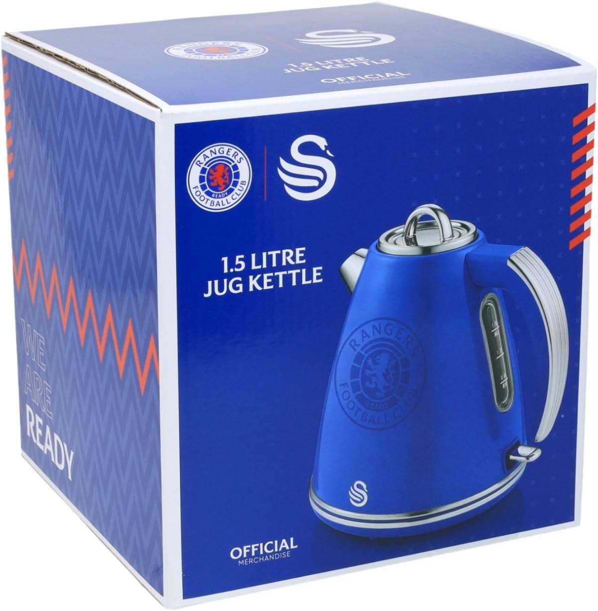 Swan Official Rangers Football Club Retro Jug Kettle, Blue, 3000W, 1.5L Capacity, Rangers FC Kettle, Stainless Steel, Rotational Base, Cord Storage, SK19020RANN