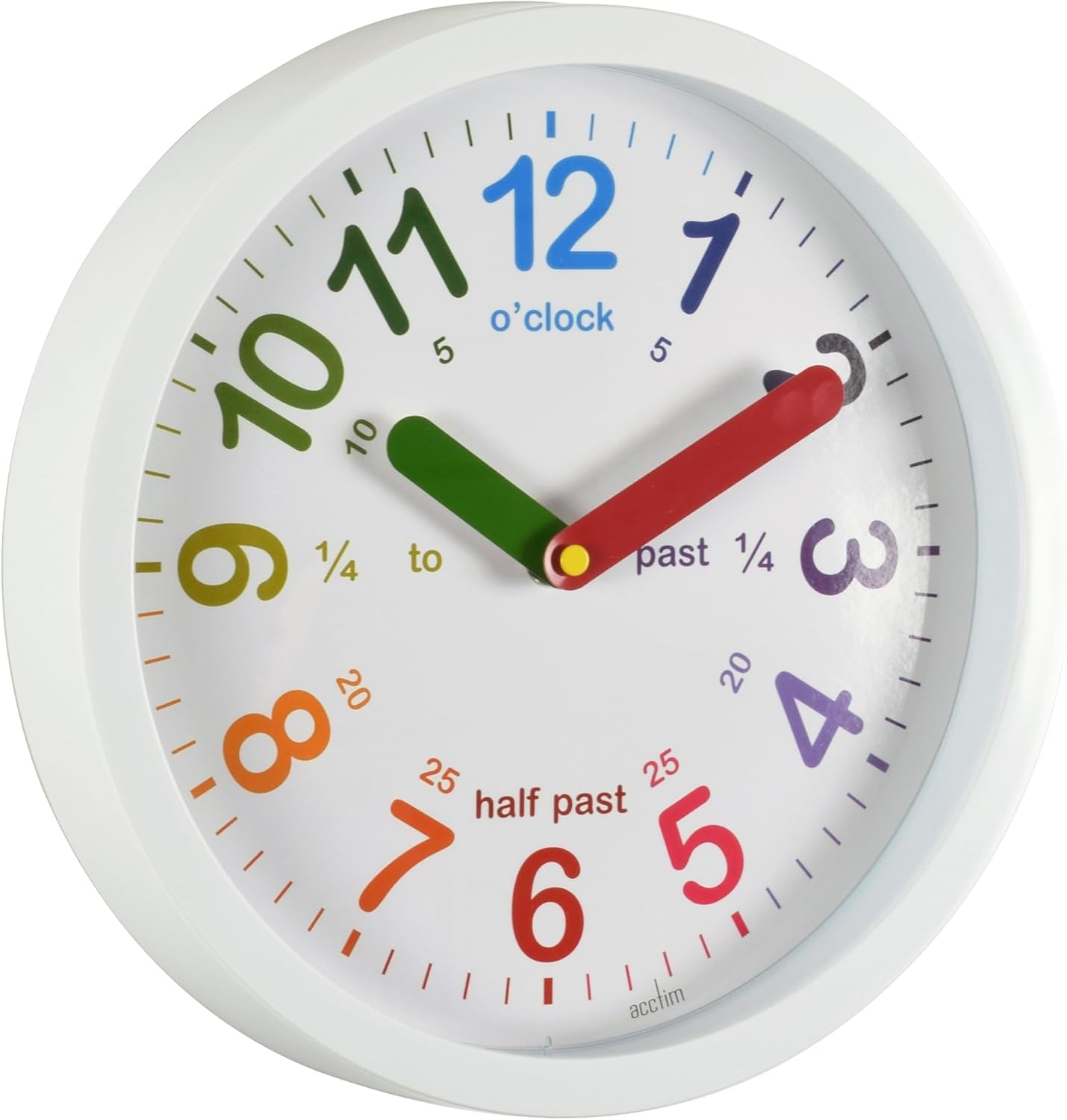 Acctim LuLu Teaching Kids Wall Clock Quartz Easy Read Colourful Numbers White 26cm