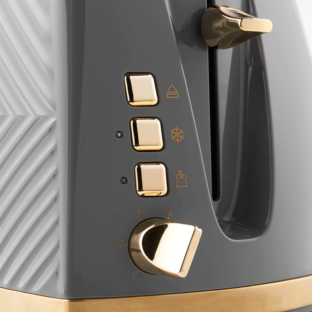 Russell Hobbs Groove Electric 1.7L Cordless Kettle (Fast Boil 3KW, Grey textured plastic with brushed gold accents, Removable washable anti-scale filter, Push to open lid, Perfect pour spout) 26382