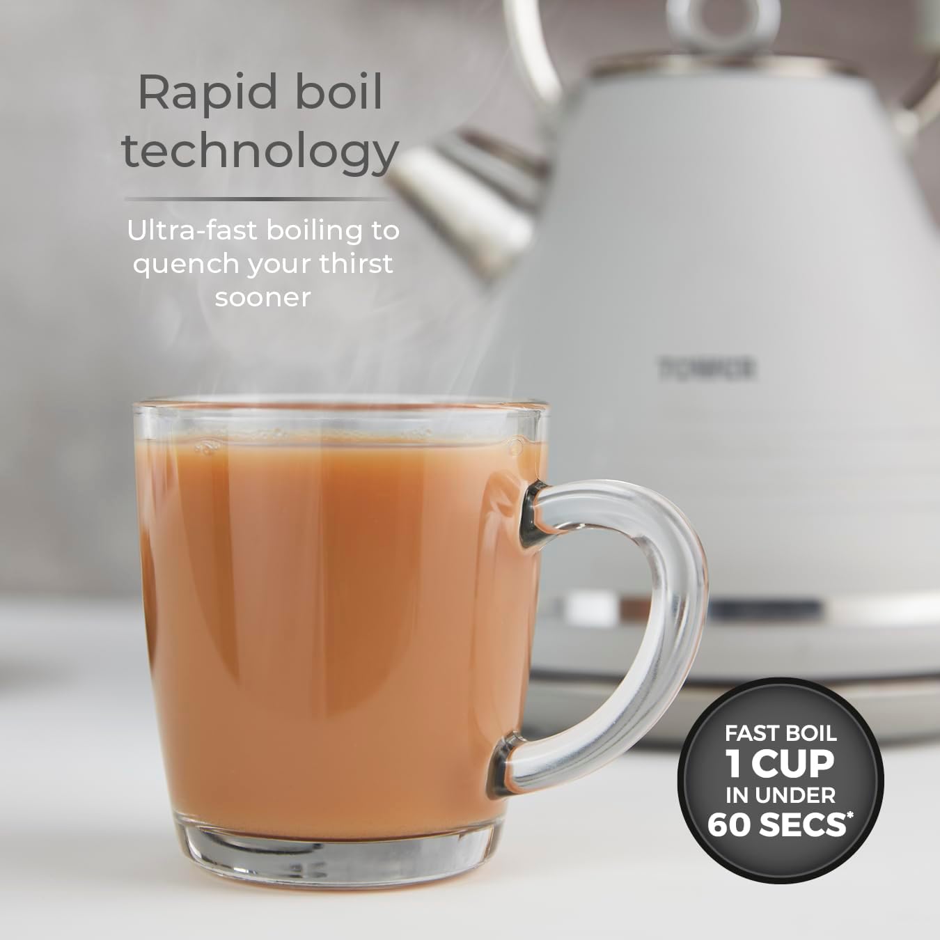 Tower T10074BLK Ash Rapid Boil Pyramid Kettle with Easy Open Lid, Removable Filter, 1.7L, 3KW, Black and Chrome