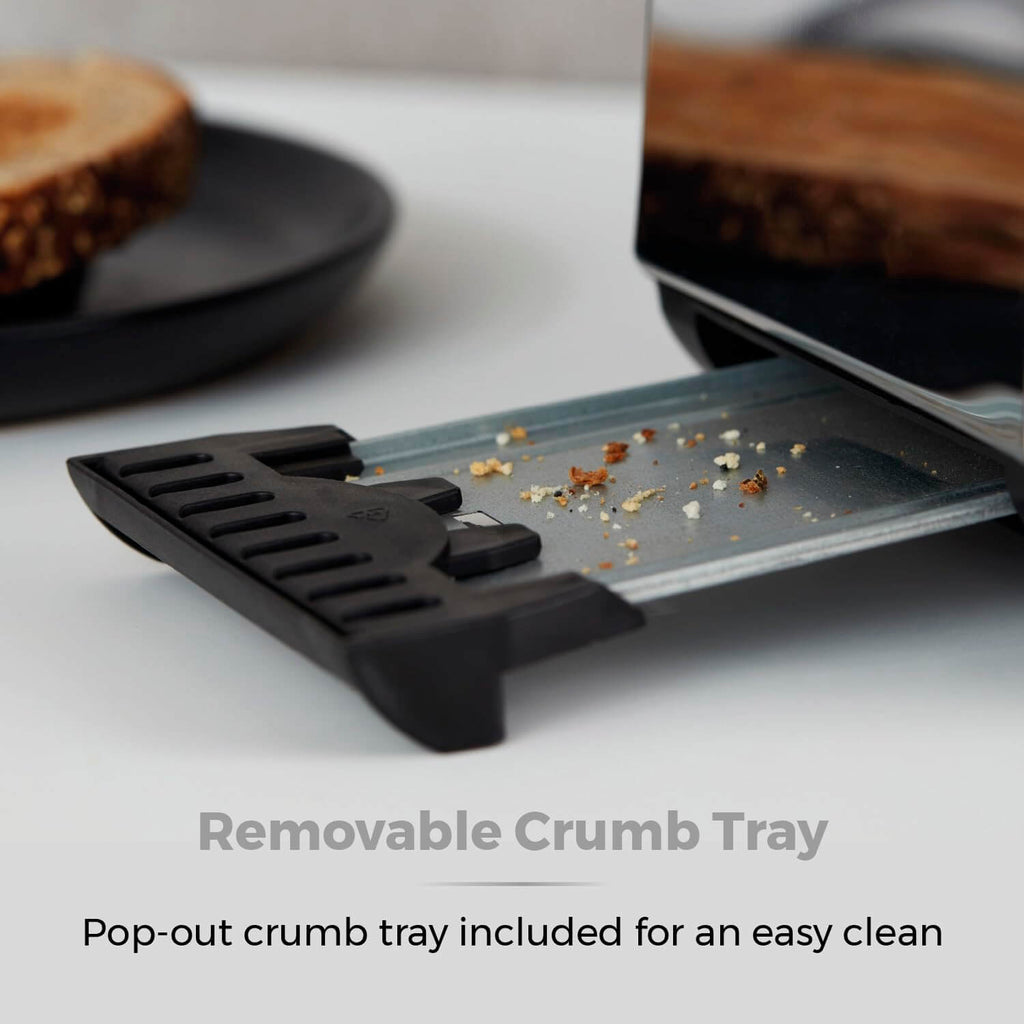 Tower, T20080BLK, Ash 2-Slice Toaster with 7 Browning Levels, Defrost/Reheat/Cancel, 925W, Black & Chrome