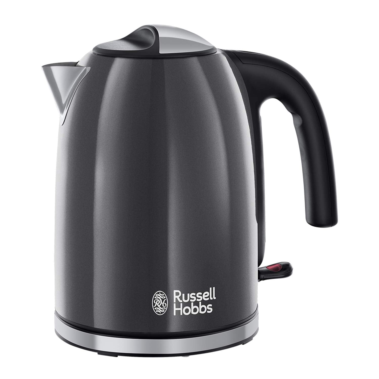 Russell Hobbs Black Stainless Steel 1.7L Cordless Electric Kettle with Black Handle (Fast Boil 3KW, Removable Washable Anti-Scale Filter, Pull to Open hinged lid, Perfect Pour spout) 20413