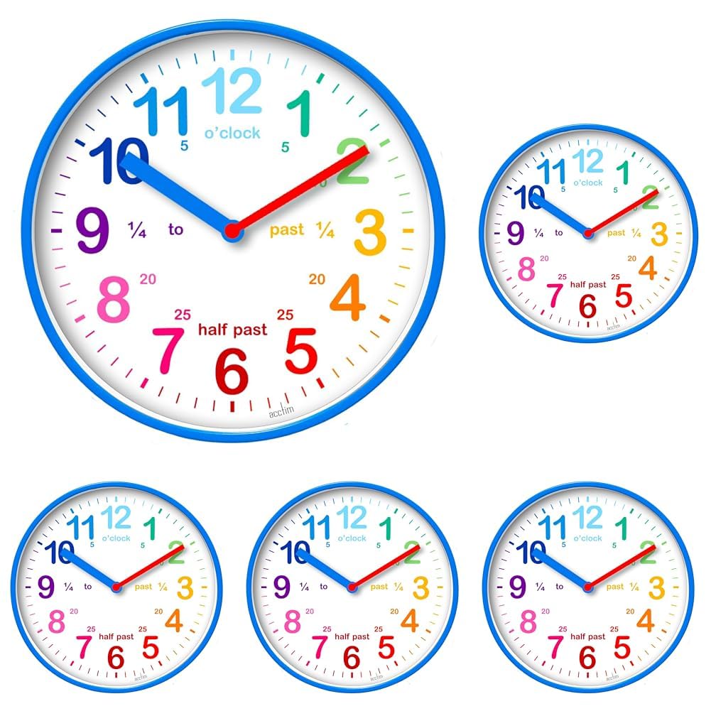 Acctim Wickford Kids Teaching Wall Clock Quartz Rainbow Dial Quarter Markers Pink 20cm 22520