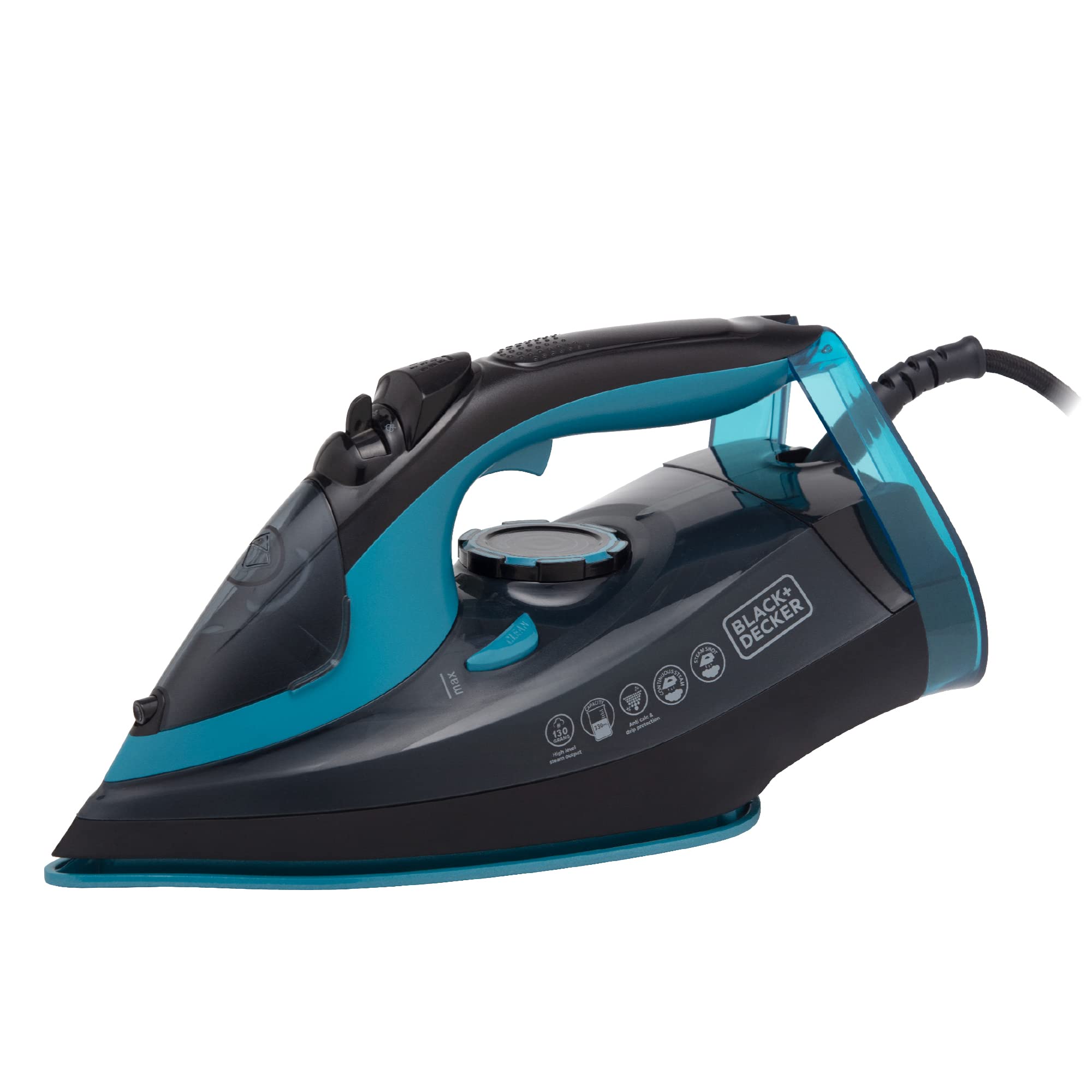 BLACK+DECKER BXIR22002GB Steam Iron with Ceramic Soleplate, 2800W, Black and Aqua