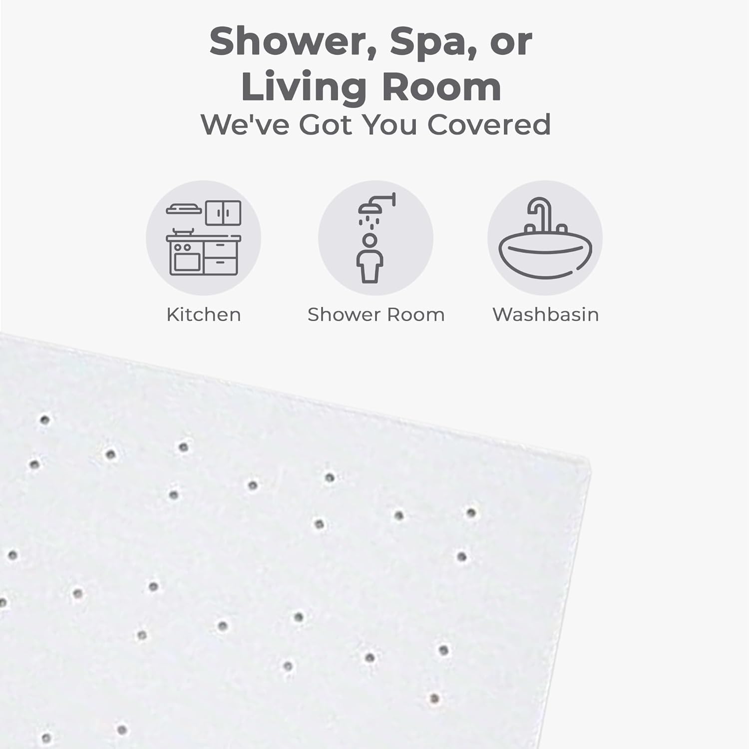 Blue Canyon Nonslip Antibacterial Rubber Shower Mats, Quick Dry Bathmat for Shower with Suction Pads & Drain Holes, Mould Resistant Bathroom Accessory, Durable Bath Rug Runner 53x53 cm – White