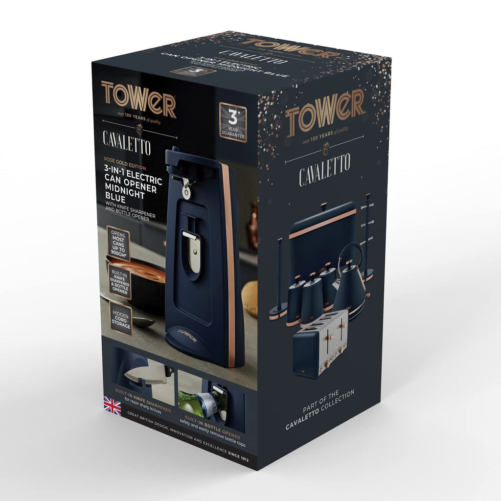 Tower T19007 3-in-1 Electric Can Opener with Knife Sharpener & Bottle Opener, Black