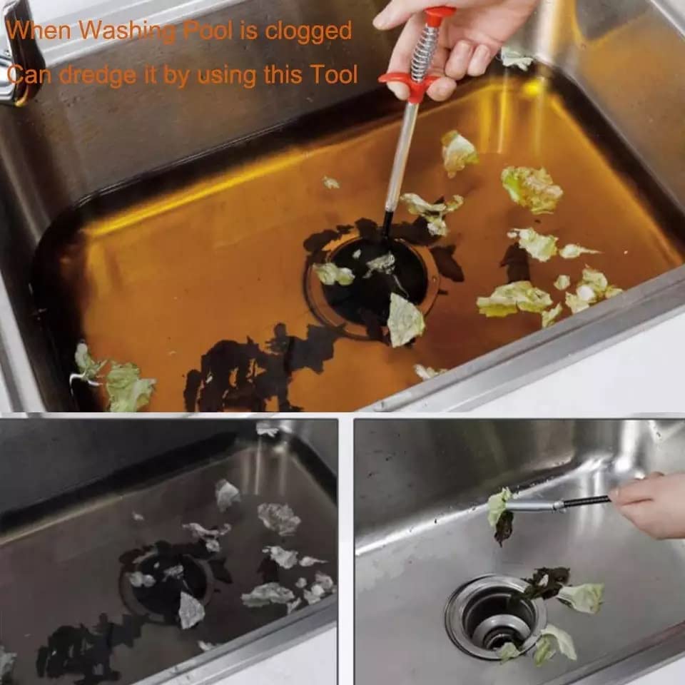 Drain Unblocker Tools Spring Pipe Dredging Tool Sink Unblocker Tool Plug Unblocker Drain Hair Clog Remover Reusable Drain Cleaning Brush for Kitchen Sink Bathroom Shower 60cm or 90cm (90cm)