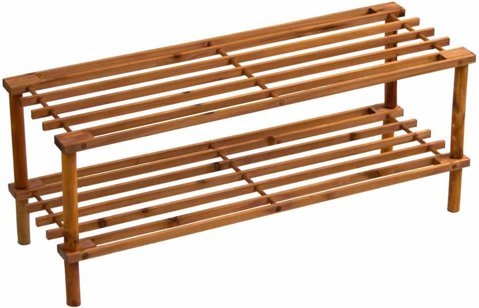 2 Tier Shoe Rack 74 x 29.5 x 26.5cm, Wood, Walnut Effect