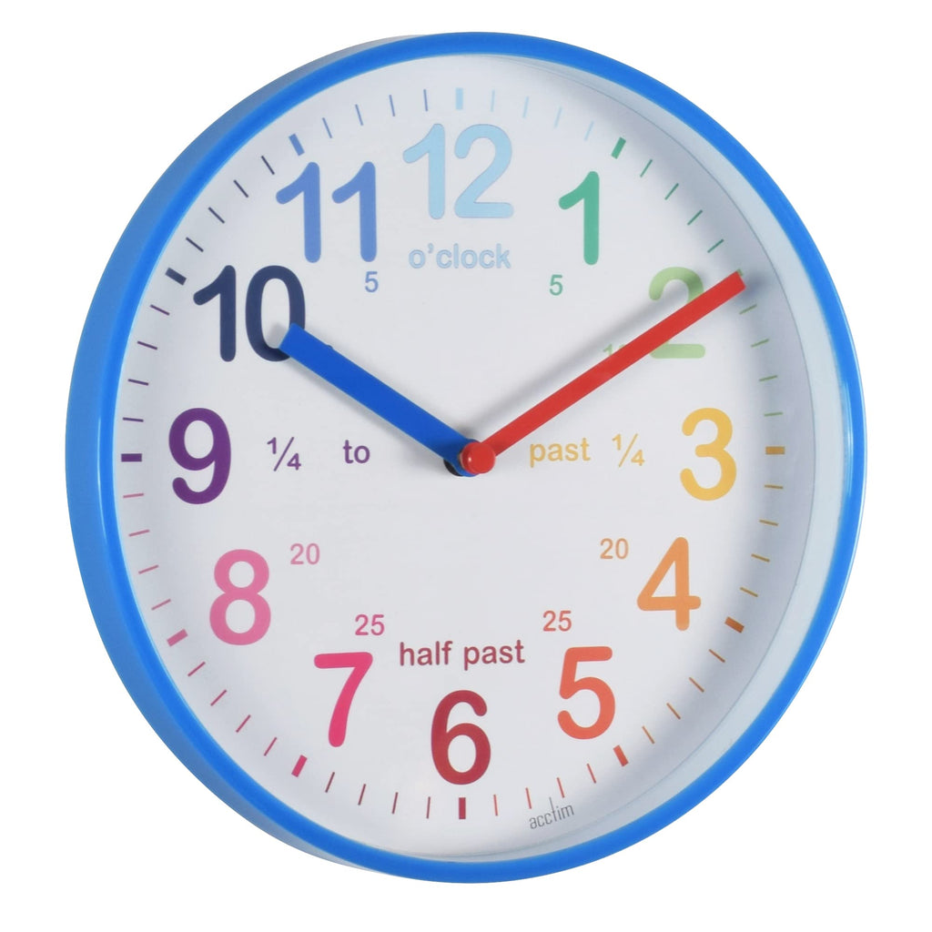 Acctim Wickford Kids Teaching Wall Clock Quartz Rainbow Dial Quarter Markers Pink 20cm 22520